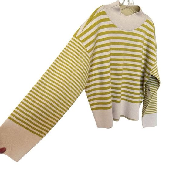Anthropologie Maeve CARYS Mock Neck Sweater Womens Large Gold Striped Oversized - Picture 4 of 9